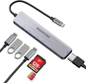 [USB C Hub] GIGASTONE 7 in 1 Multiport Adapter for iPad, MacBook Pro Air with 4K HDMI Splitter, PD 100W Thunderbolt, SD/microSD Reader, Dongle for iPhone 15, Chromebook, Surface, Tab S9, Zenbook, XPS