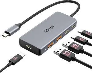 USB C Hub, intpw USB C Splitter 10Gbps with 2 USB C 3.2, 2 USB A 3.2, PD 100W Charging Ports, Aluminum Powered USB C Hub for MacBook Pro/Air, iPad, Surface Pro, Dell, HP, Lenovo