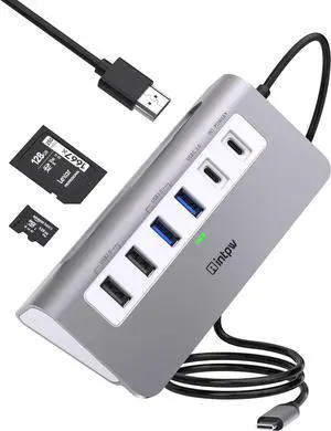 USB C Hub, INTPW 9-in-1 USB C Hub Multiport Adapter with 3.28FT Cable, USB C USB Hub with 4K HDMI, PD 100W, USB-C and 2 USB A 3.0 5Gbps, 2 USB A 2.0, SD/TF Slot for MacBook Air/Pro iPad Type-C Laptop