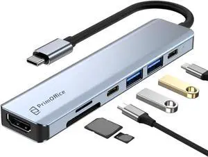 USB C Hub Multiport Adapter 7 in 1 with HDMI Adapter 4K, 100W PD Charging, Two USB 3.0 5Gbps Ports, SD-TF Ports, USB-C Adapter. Docking Station Compatible with MacBook, HP, Lenovo. USB Extender.