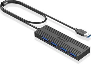 4-Port USB 3.0 Ultra-Thin Data Hub, High-Speed USB Port Expander for Laptop, MacBook, iMac, Surface Pro, XPS, Flash Drives, Mobile HDD, Printers, and More (Slim USB Hub - 4 ft)