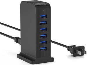 VPSUN USB Charger 6 Port 25W Multi USB Tower Charging Station for Multiple Devices iPhone 15/14/14 Pro/14 Pro Max/13 Pro/13 Pro Max/Android/Samsung/Tablet,etc (Black, 25W)