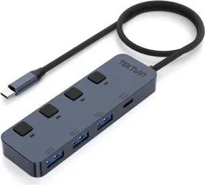 4-Port USB C Hub (10Gbps) with Individual On/Off Switches, 1 USB-C & 3 USB-A 3.2 Ports, Compatible with MacBook, iMac, iPad Pro, iPhone 15 Pro, Samsung S24 Ultra, iOS, Android & Windows