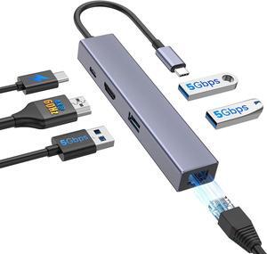 USB C Hub 4K@60Hz HDMI Adapter, 6 Ports USB C Multport Adapter with 3 USB 3.0 Up to 5Gbps, 100W PD Charging, 1000M Ethernert Compatible for MacBook Air/Pro IPad and Other Type C Devices