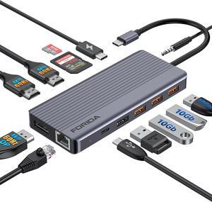 USB C Docking Station 3 Monitors, 13 in 1 USB C Muliport Hub with 2 HDMI 4K@60Hz & 1 DisplayPort (4K@60Hz), 100W PD, 3*USB 3.2, 1*USB 2.0,1*USB C,SD/TF,Mic/Audio,Suit for MacBook (2 HDMI+DP(4K@60HZ))