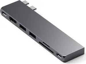Satechi USB C Hub Multiport Adapter Pro, USB C Dongle 7 in 1 with USB4 Port, 100W PD, 4K HDMI, USB C Data, 2 USB-A, Micro/SD Card Readers, for MacBook M1 M2 M3 - Space Gray