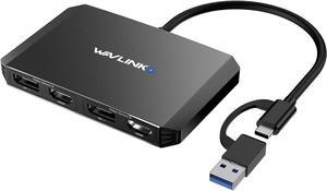 WAVLINK USB 3.0/USB C to DisplayPort and HDMI Adapter, Displaylink Dual 4K@60Hz Monitor Hub for M1/M2 MacBook, Dell HP Surface Lenovo, Compatible with Windows and Mac-Black