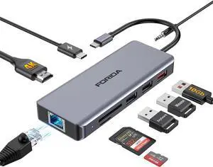 Laptop Docking Station, 9 Ports USB C Hub with 1 USB 3.2 10Gbps, 4K HDMI, LAN, 100W PD, SD/TF Card Reader, 2 USB 2.0 Dock Compatible with MacBook/Dell/HP/Surface/Lenovo/Samsung/Steam Deck