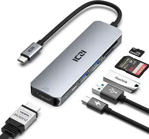 USB-C hub 4K 60Hz HDMI, ICZI 6-in-1 USB C to HDMI USB C Adaptor with HDMI, 2 USB 3.0 Ports, SD/TF Card Reader, 100W USB-C PD USB Hub for Mac/MacBook Pro/Air Laptops and More