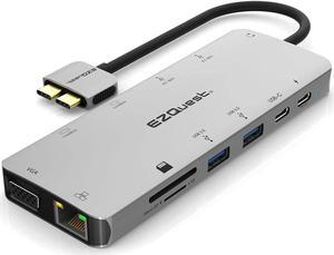 EZQuest USB C Hub 13 in 2 with 2 HDMI 4K, VGA, 1GBS Ethernet, 2USB A 3.0 Ports, 2 USB A 2.0 Ports, SD/Mico SD and Audio Port for work and travel - for MacBook Pro & Air