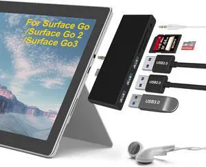 Surface Go/Surface Go2/Surface Go3 USB Adapter, 6-in-2 Surface Go/Go 2/Go3 Accessories with USB 3.0+2 USB2.0 Ports, 3.5mm Audio and Mic 2 in 1 Port, SD/TF Card Reader -for Microsoft Surface Go/Go2/Go3