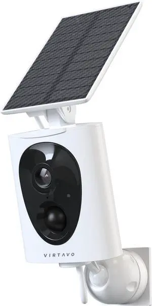 virtavo SolarFlask 2K Solar Security Cameras Wireless Outdoor, Starlight Lens, Color Night Vision, PIR Motion Detection, Battery-Powered, 2-Way Audio, Weatherproof, Cloud/SD Storage, 2.4GHz WiFi