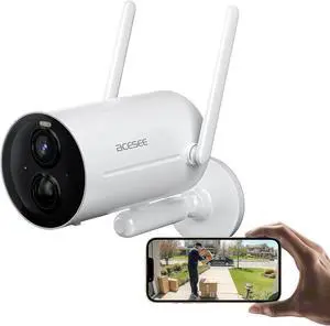 acesee Security Camera Wireless Outdoor - Battery Powered Camera Outdoor, Color Night Vision, Spotlight, AI Motion Detection Siren Alarm Two-Way Audio Waterproof, only 2.4GHz WiFi (3MP White)