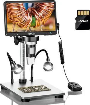 DM9 7" LCD Digital Microscope 1200X, 1080P Coin Microscope Magnifier, 12MP Ultra-Precise Focusing Soldering Microscope for Adult, PC View, 32GB