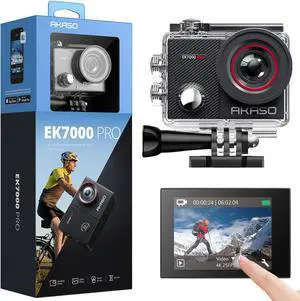 EK7000 Pro 4K30fps Action Camera with Touch Screen EIS 131ft Waterproof Camera Remote Control 5X Zoom Underwater Camera with Helmet Accessories Kit (Standalone)