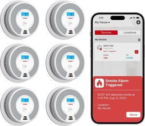 Smart Smoke Detector Carbon Monoxide Detector Combo with Replaceable Battery, Wi-Fi Smoke and Carbon Monoxide Detector with Real-Time App Notifications, SC07-WX, 6-Pack