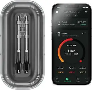 Sense Smart Wireless Meat Thermometer with 2 Ultra-Thin Probes, Unlimited Range Bluetooth Meat Thermometer, Digital Food Thermometer for Remote Monitoring of BBQ Grill, Oven