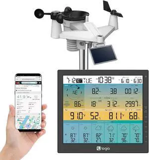 21-in-1 Wireless Weather Station with 7-in-1 Solar Sensor Array, 6-Day Forecast, Wi-Fi, Large 10" Color Display, Wind Speed/Direction, Rainfall, UV Index, Light Intensity, Temperature & Humidity