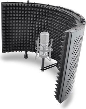 Microphone Isolation Shield, Sound Dampening Foam, Studio Quality, Adjustable Mic Depth, Folding Panels, Countertop & Stand Mountable, Includes Removable Shock Mount, Universal Threading