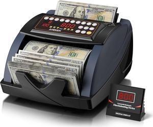 Money Counter with Value Count, UV/MG/IR Counterfeit Detection for Dollars Euros Bill Counter Machine with Count/Add/Batch/Auto Modes, Cash Counter with External LCD Display
