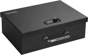 Document Safe, Lock Box for Personal Items, Security Box w/ 3-Digit Combination Lock & Foldable Handle, for Valuables, Cash, College, Dorm, Nightstand, 0.25 Cubic Feet, Black