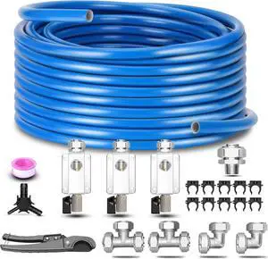 Compressed Air Line Kit 3/4" x 100ft, Shop/Garage HDPE-Aluminum Air Line Kit for Connect Air Compressor, Compressed Air Piping System Install Kit Leak-Proof & Easy to Install