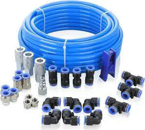 Shop Air Line Kit, 1/2 Inch OD×60 Feet PU Air Tube with Push to Connect Fittings, Industrial Type Quick Connect Coupler and Plug, 28PCS Garage Air Compressor Accessories Kit