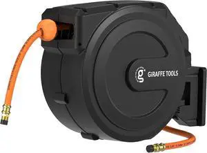 Retractable Air Hose Reel Enclosed with 3/8 in. x 50 ft Hybrid Hose, Lightweight Compressor Hose Reel Wall Mounted with 180° Swivel Bracket, 300 PSI