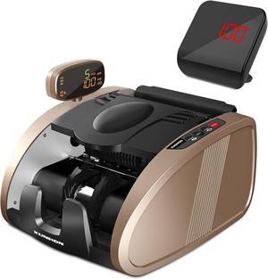 Money Counter Machine with Value Count +Basic Mixed Denomination, Bill Counter with UV/MG/IR/DD/DBL/HLF/CHN Counterfeit Detection, Add/Batch Modes, 2*LCD Display, Free Counterfeit Pen, 1500 Bills/Min