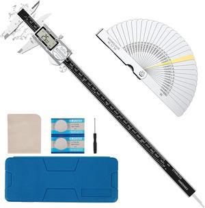 Digital Caliper 12 Inch, (ABS) Absolute Scale Caliper, IP54 Caliper Measuring Tool, Inch/MM/Fraction, Auto-Off LCD Stainless Steel Waterproof Micrometer Vernier Caliper, Feeler Gauges