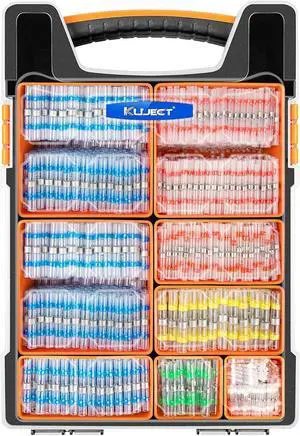 1000PCS Solder Seal Wire Connectors AWG 26-10, Marine Waterproof Heat Shrink Wire Connectors in Portable Storage Box with Handle and Removable Organizers(5 Colors/5 Sizes)