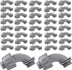 Connector 3/4 Inch 90 Degree Non Metallic Flex Electrical Conduit Fittings, Electrical Conduit Connector Fitting for PVC Pipe Cable Home Kitchen (50 Pcs)