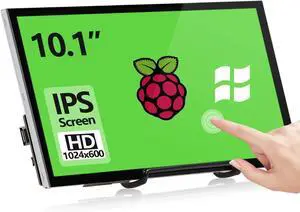 Raspberry Pi Screen, 10.1 Inch Touchscreen Monitor 1024x600 Small HDMI Monitor w/Stand, IPS LCD Screen Display for Raspberry Pi 5/4/3/2/Zero/B/B+ Jetson Nano Win11/10/8/7, Driver Free
