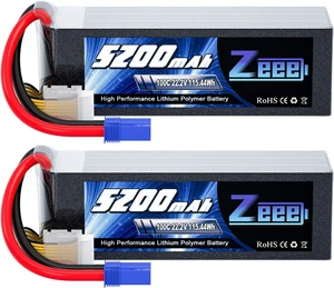 6S 5200mAh Lipo Battery 22.2V 100C with EC5 Connector (2 Pack) 6S 5200mAh Lipo Battery 22.2V 100C with EC5 Connector (2 Pack)