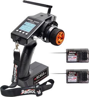 Radiolink RC4GS V3(V2 Upgrade) 5 Channel RC Radio Transmitter and 2Pcs R6FG Receiver with Gyro 2.4ghz 400M Remote Controller Kit for Car/Boat/Crawler/Tank/Drifting/Buggy with Lanyard