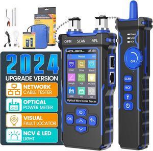 Network Cable Tester with 7 Wavelengths Optical Power Meter, CAT5 CAT6 Ethernet Tester with 10mw Visual Fault Locator, RJ11 RJ45 Lithium Battery PoE Wire Tr with NCV & LED Light (Blue)