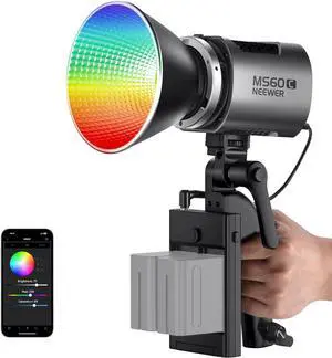 MS60C RGBWW LED Video Light with 2.4G/APP Control, 65W Metal Mini RGB COB Continuous Output Lighting Bowens Mount Handheld Spotlight 2700K-6500K,8300lux/1m, CRI 97+/TLCI 98+,17 Effects + RGBCW
