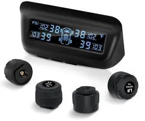 Tire Pressure Monitoring System, RV/Trailler TPMS with Solar Charging & Auto Calibration, M13 LCD Display tpms 4 sensors (0-87PSI)