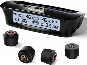 RV Tire Pressure Monitoring System - M12-3 Tire Pressure Monitor System (0-87 PSI) with Solar Charge, 5 Alarm Modes, Auto Sleep Mode, LCD Display, RV TPMS with 4 Sensors, Easy to Install