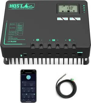 60 Amp MPPT Solar Charge Controller 12V/24V/36V/48V Negative Grounded Controller with Built-in Bluetooth and Lithium Battery Low Temperature Protection Function, Support Two Units in Parallel