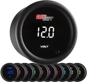 10 Color Digital Volt Voltmeter Gauge - Reads Battery Voltage 8-18 Volts - Multi-Color LED Display - Tinted Lens - 2-1/16" (52mm)