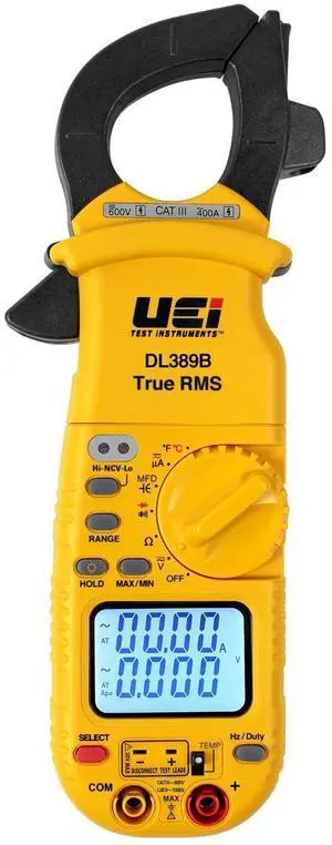 DL389B Digital True RMS Clamp Meter, HVAC 4000 Counts Auto Ranging Voltmeter, Measures AC & DC Volts AC Amps AC/DC Microamps Temperature Frequency Resistance Capacitance Duty Cycle NCV Diode Test