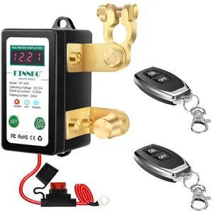 DC 12V 240A Remote Car Battery Switch Disconnect with LED Digital Voltmeter Display,Smart Voltage Control Battery Kill Switch with Fuse
