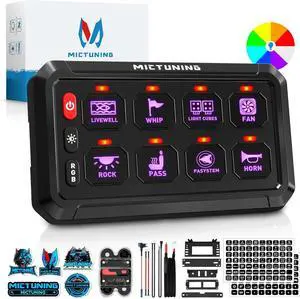 P1s RGB 5 Inch 8 Gang Switch Panel, High Power 5 Level Brightness Multifunction Toggle Switch Momentary Circuit Control Relay System Box for Truck SUV Offroad Marine, 2 Years Warranty