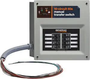 9855 HomeLink 50-Amp Indoor Pre-wired Upgradeable Manual Transfer Switch Kit for 10-16 circuits - Includes Power Inlet Box and 10-ft Cord