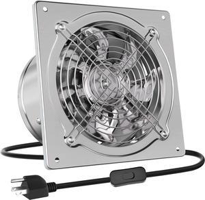 10 Inch Metal Exhaust Fan with Switch, Powerful Garage Exhaust Fan with Damper, Potable Wall Mount Fan Fume Extractor Ventilation Fan for Shop, Shed, Basement, Chicken Coop, Silver