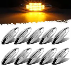 10Pcs 6-3/5 Inch Flatline Oval Amber 24LED Side Marker Clearance Lights with Bullet Plug, Front Fender Panel Lights for Semi Trucks, Flush Mount, Waterproof