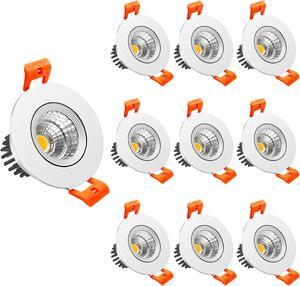 2inch LED Dimmable Downlight, 3W COB Recessed Ceiling Light, Daylight White 5500K-6000K, CRI80, 25W 220LM Halogen Bulbs Equivalent, White (10 Pack)
