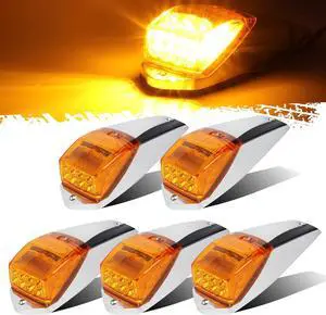 5PCS Truck Cab Marker Light 17 LED Amber Top Roof Running Lights w/Chrome Base Truck Trailer Light Replacement for Peterbilt/Kenworth/Freightliner//Mack/Autocar Hayes,DOT Compliant