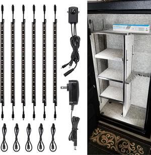LED Safe Lighting Kit, (6) 12 Inch Linkable Light Bars + Motion Sensor + UL Power Adapter, 900LM, Input 100-240V, for Under Cabinet Gun Safe Locker Closet Showcase, 5000K Daylight